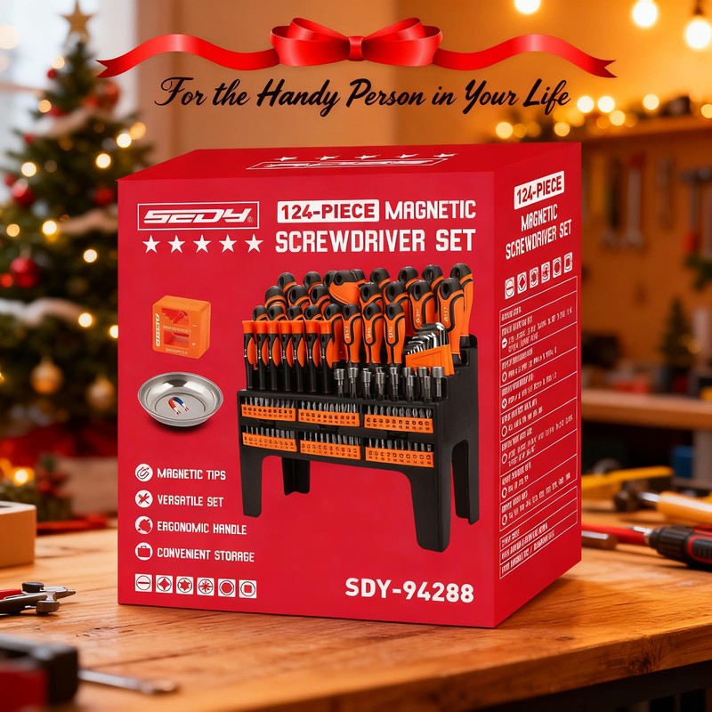 124-Piece Magnetic Screwdriver Set with Plastic Racking, Precision Screwdrivers, Magnetizer,
