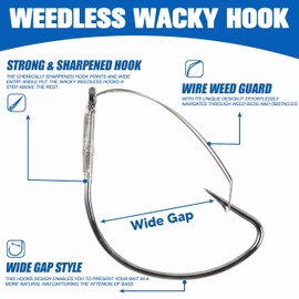 Wacky Weedless Fishing Hooks - 50pcs/Box Wacky Worm Hook with Weed Guard Wide Gap Fishing Hook Stainless Steel Fishing Hooks for Soft Worm Baits