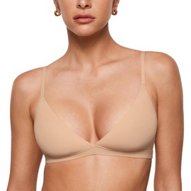 INLYRIC Brasier de triángulo sin Varillas para Mujer Plunge sin Forro Sexy Cómodo para Todos los días Beige Cálido Grande