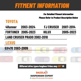 Front Adjustable Sway Bar End Links Kit Fit for Toyota 2003-24 4Runner | 2007-14 FJ CRUISER | FORTUNER 2005-23 | HILUX 2005-23 | LAND CRUISER PRADO 2002-10 | Adjustable Sway Bar Links