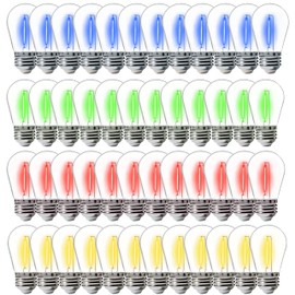 FLSNT 48 Pack S14 Colored LED String Light Bulbs, Waterproof Outdoor Replacement Bulbs, E26 Base, CRI80, Red/Green/Blue/Warm White
