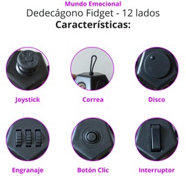 Mundo Emocional Dodecágono Fidget Juguete antiestrés y sensorial con 12 Funciones Diferentes | Dodecagon Fidget Ayuda a la ansiedad y Mejora la concentración | Ideal para Adultos y niños (Negro)