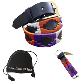 CARLOS DIAZ Skinny Mens Womens Unisex Brown Leather Embroidered Polo Belt (95 cm/ 34 Inches)