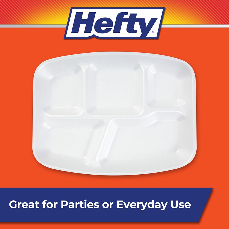 Hefty Everyday Soak-Proof Foam Compartment Tray, White, 9 x 11