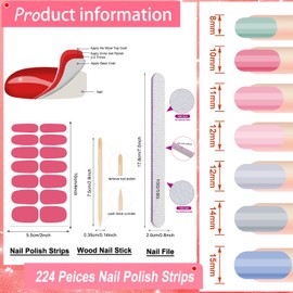 DANNEASY 224PCS/16 Sheets Nail Polish Strips - Dusky Solid, Gel Nail Stickers Full Nail Wraps, UV Free | Easy to Stick | Adhesive Sticker Nails for Women with 1 File, 1 Cuticle Stick