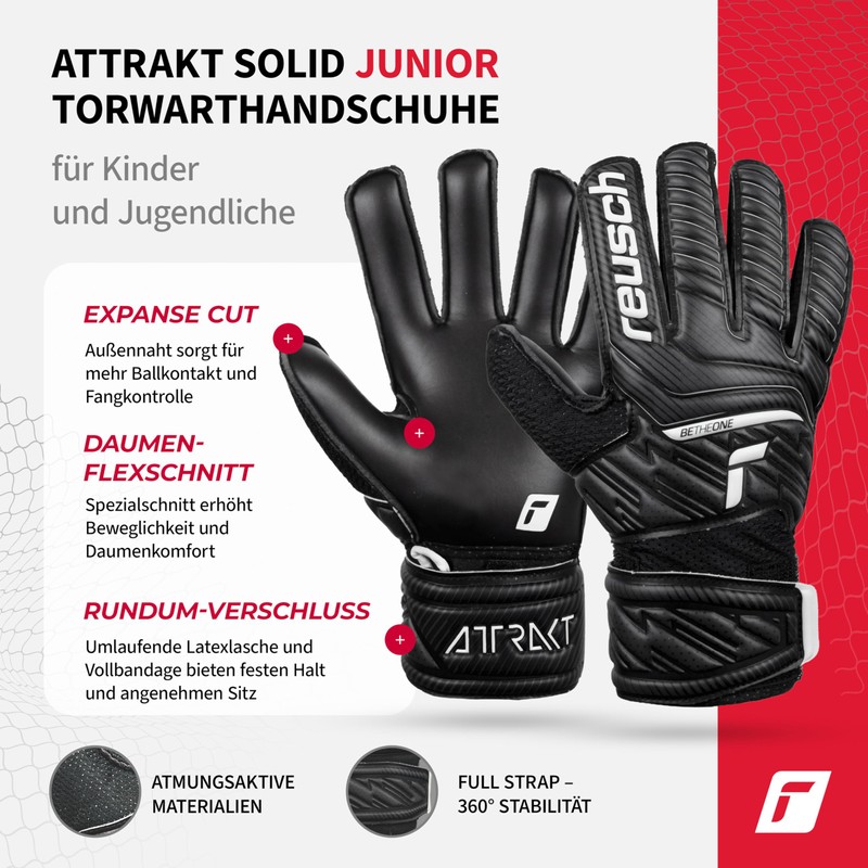 Reusch Attrakt Solid Junior Unisex Goalkeeper Gloves, Black 6