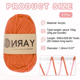 sourcing map 6Pcs Crocheting Yarn, 1.8mm Orange 5 Ply Acrylic Yarn 150 g Sport Weight Yarns Bulk Soft and Fluffy Yarns for Knitting DIY Crochet Handicraft Blankets Gift,328 Yards Total