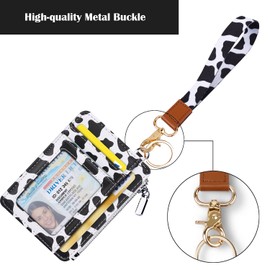 WAVEYU Cute Wristlet Lanyard with Credit Card Holder Slim Pocket Wallet ID Badge Holder for Women Men, Black+White