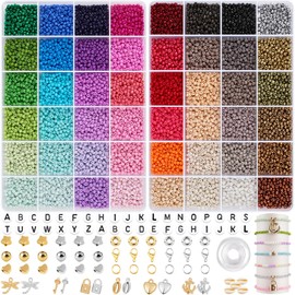 RUBY 3 mm Beads for Bracelets, Bead Set Jewellery 2 Boxes, Beads for Threading Bead Set for Bracelets Adults, 48 Colours Bracelet Make Your Own Set for Earrings, Necklaces and Bracelets