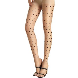 VINICUNCA Women's Polka Dot Tights Sheer Fashion Patterned Print Tights High Waist Pantyhose(One Size, Heart, Nude)