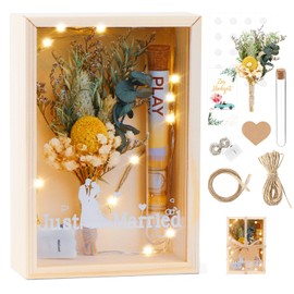 FTUREERA Wedding Gift Money Gift Just Married Gift Box, Creative Wedding Gifts for Bride and Groom Money with Dried Flowers, Test Tube, Fairy Lights and Wooden Box