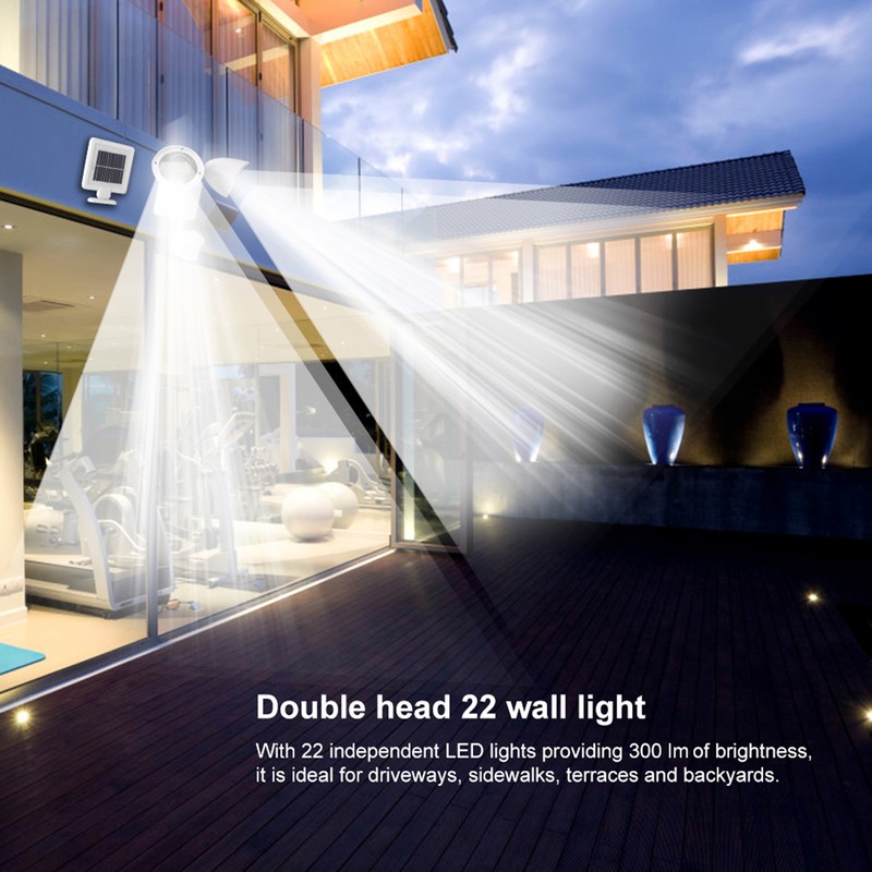 Outdoor Waterproof Double Lamp Head 22 LED Solar Power PIR