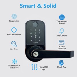 Smart Door Lock, Scyan X1, 5 in 1 Fingerprint Biometric Door Lock, Touchscreen Keypad Door Lock, Key Fob, Auto Locking, for Office, Home, Airbnb, Rental House (Oil-Rubbed Bronze)