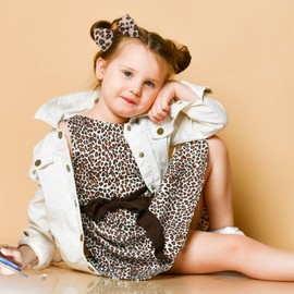 Yuanchu 4Pcs Leopard Hair Bow Clips, Leopard Bow Hair Clips Set Vintage Cute Style Flower Hair Accessories Cheetah Print Costume Accessories