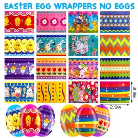 50 Pack Easter Eggs Wrapper Bulk Luminous Eggs Film Heat Shrink Wraps for 2.4in Easter Eggs Chicken Bunny Egg Sleeves Decorations, New Cute Easter Egg Arounds