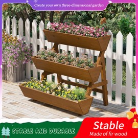 Kitsanery 3-Tiers Wooden Raised Garden Bed,Wood Planter Box for Vegetable,Flower Rack,Flower Pot Stands,Indoor Outdoor Gardening Planting Beds (Brown, Large)