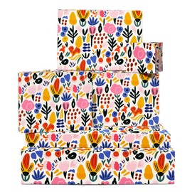 Floral Wrapping Paper - 6 Sheets of Gift Wrap - Abstract Flower Print - For Women Girls Female - For Birthday Baby Shower Christening Wedding - By Central 23