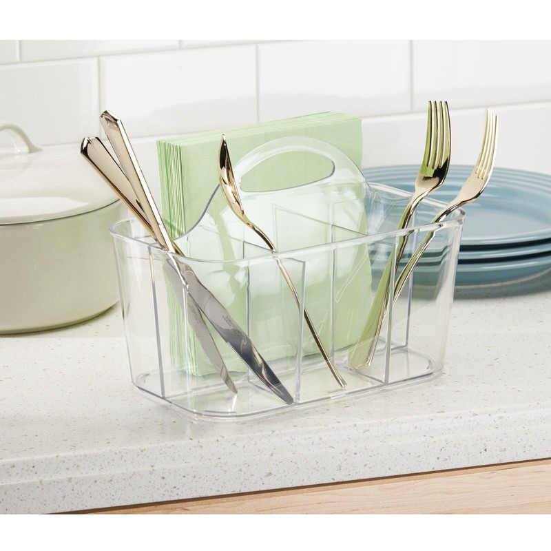 mDesign Plastic Cutlery Storage Organizer Caddy Bin Tote with Handle