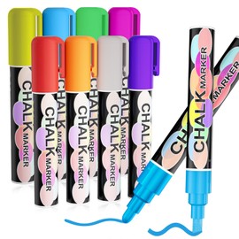 8pcs Liquid Chalk Window Markers for Car Glass Erasable, Liquid Chalkboard Chalk Markers Pen for Kids Restaurant Cars Glass Paint Washable, 3 in 1 Nib, Reversible Tip