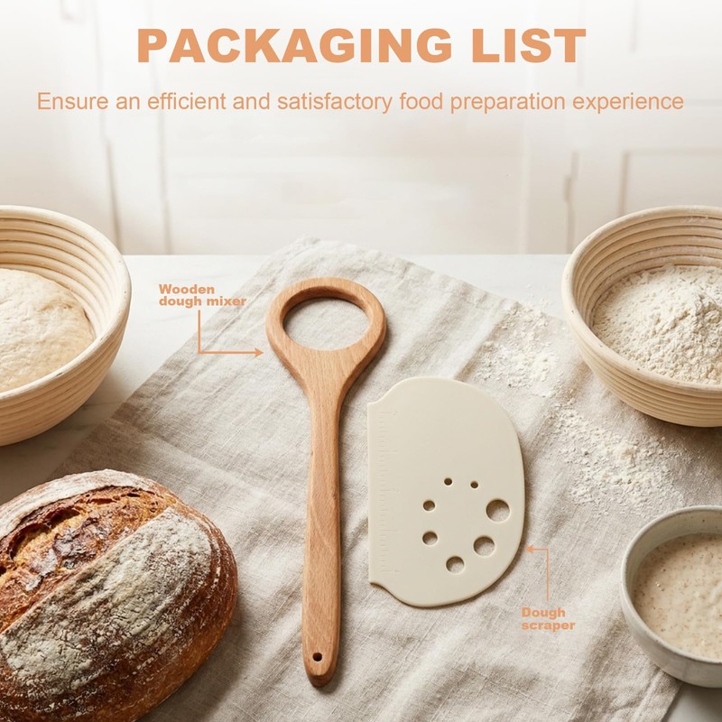 Wooden Danish Dough Whisk Set, 12 inch Dough Mixer with