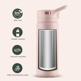 IDEUS Vacuum Insulated Water Bottle, 18 oz Stainless Steel Water Bottles with Straw, Chug and Spout Lid, Reusable Metal Water Bottle Leak Proof Gym Water Bottle, BPA-Free(Light Pink)