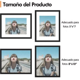 8x10 Pulgada Marco de Fotos, Mostrar Fotos 5x7 con Mat o 8x10 sin Mat, Marco de Fotos para Colgar en la Pared, Negro