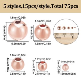 HOBBIESAY Pack of 75 5 Styles Rose Gold Ball Tiny Brass Beads 2 6 mm Smooth Metal Spacer Beads Rondelle Loose Spacer Beads Round Rose Gold Beads for Jewellery Making Hole: 0.8-1.5 mm