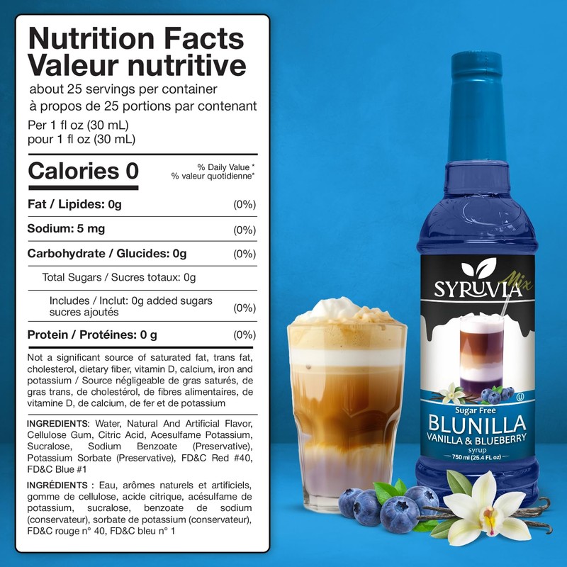 Syruvia Sugar Free Coffee Syrup, BLUNILLA Syrup, Vanilla Blueberry Flavored