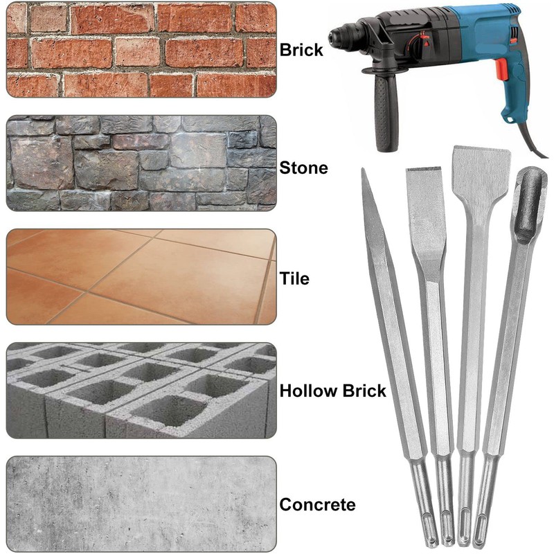 7pc 3/8 inch SDS Plus Drill Chisel Set, Includes 40mm,