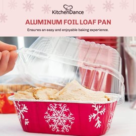 Durable Packaging Disposable 2 lb. Aluminum Foil Holiday Loaf Bread Pans w/Dome Lids -Red Tins for Baking, Cooking, Preparing Food, 9401P (Pack of 25)