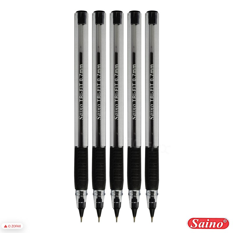 SAINO 5 x 0.7mm Tip Tri-Fit Triangular BLACK Ballpoint Pens
