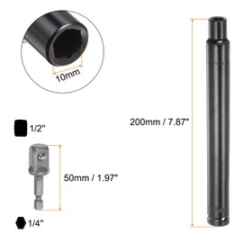 TA-VIGOR Extra Long Hollow Socket, 10mm x 200mm Deep Well Nut Driver with 1/4" Quick-Change Hex Shank, High Carbon Steel Impact Socket for Power Drill, HVAC & Overhead Work