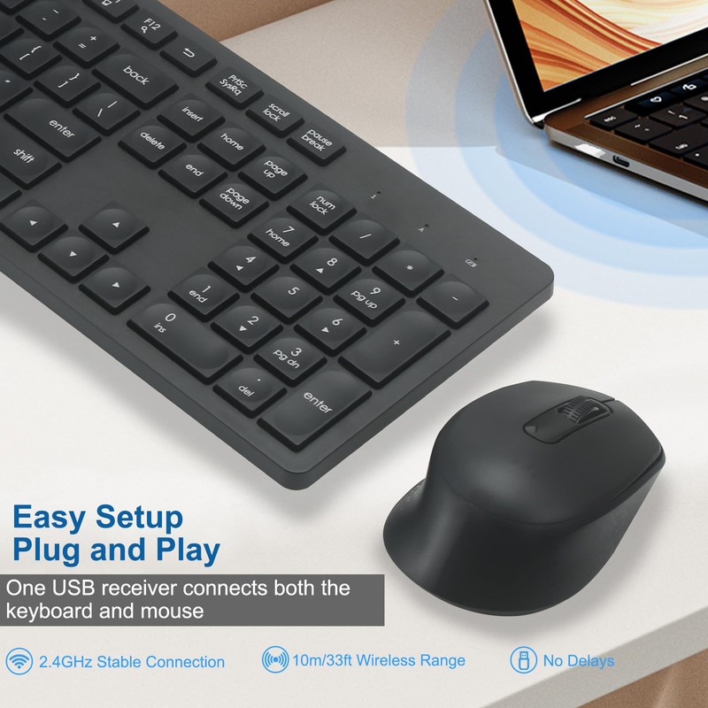 Wireless Keyboard and Mouse Combo, Quiet and Soft 2.4G Full