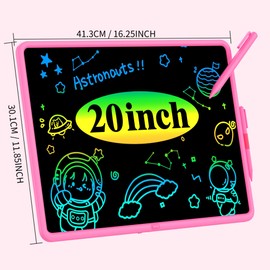 20 Inch LCD Writing Tablet Rechargeable, Colorful Screen with Anti-Lost Stylus, Erasable Doodle Board Toddler Drawing Pad Educational Toys for 3 4 5 6 7 Kids, Homeschool Supplies Pink Color for Girls