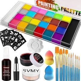 Pintura Facial y Pintura Corporal - Juego Profesional de Kit de 26 Colores de Pintura Facial y Corporal a Base de Aceite,con 10 Pinceles de Diferentes