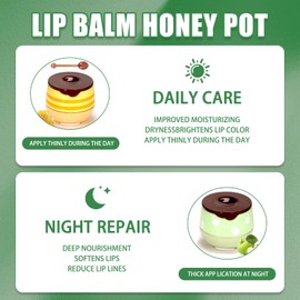 2 PCS Honey Lip Balm, Honey balm, Bee Balm Moisturizing Skincare Lip Mask with Lip Brush, Lip Sleeping Mask for Lip Care Repair Prevent Dry Crack Lip Line Reducing (Honey+Lime Apple)