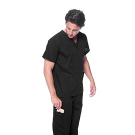 Dagacci Scrubs for Men Set - V-Neck Scrub Top and Cargo Pants - 8 Pockets Men Scrubs Set (Small, Black)
