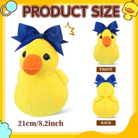 LaRandom Plush Cheer Duck with Bows Yellow Duck Soft Stuffed Animal Cheerleading Inspirational Gift Cheer Team Gift for Competition Team(Blue Bow,8 Inch)