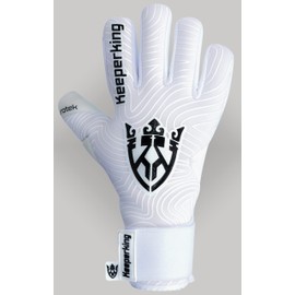 Keeperking Goalkeeper Gloves for Adults, Juniors, Men's, Unisex Football Gloves, Inner Seam, Professional Grip, 4 mm, Firm Fit, 6, White, Black, Negative Cut