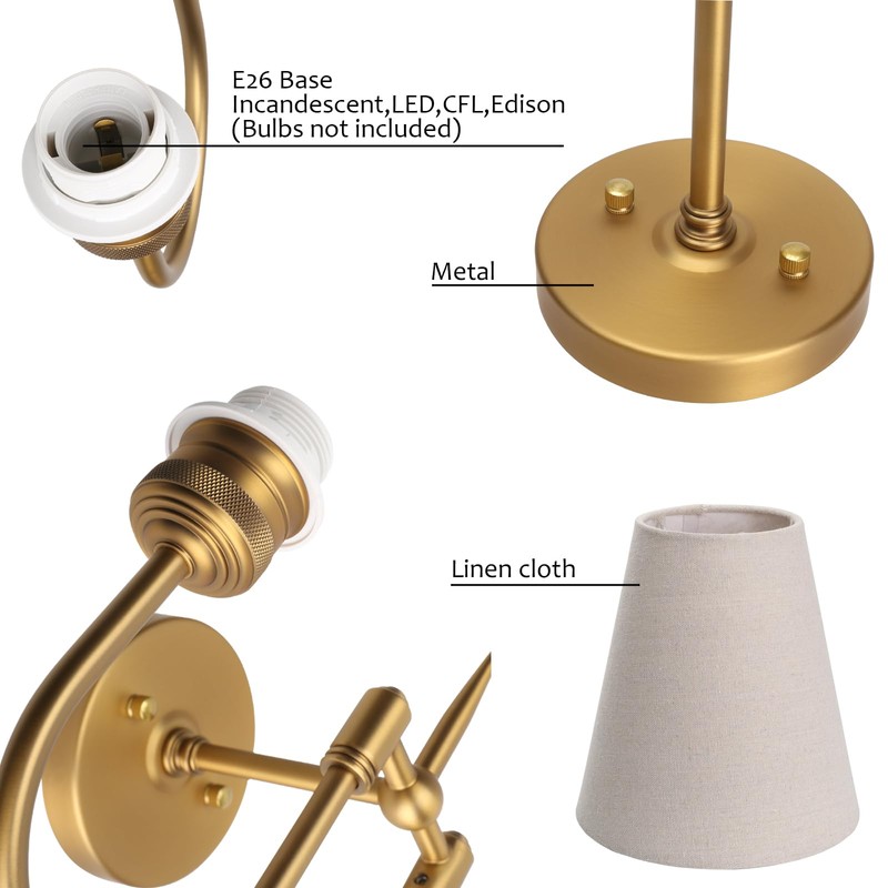 Pathson 2-Lights Linen Fabric Wall Sconce Light, Hardwired Double Curved