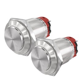 APIELE 19mm Latching Push Button Switch Round Waterproof Stainless Steel Metal High Flush 250V 5A 1NO 1NC SPDT 2PCS (High Round Latching)