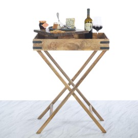IMPULSE! Napa Rustic Wood Butler Table with Removable Serving Tray