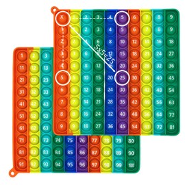 Pack of 2 Pop It Toys, Fidget Toys, 1 x 1 Learning Game, Pop It, 100 Numbers Push Bubble Pop Toy, Stress Relief, Sensory Toy, Rainbow Multiplication Board, Educational Toy for Children, Education