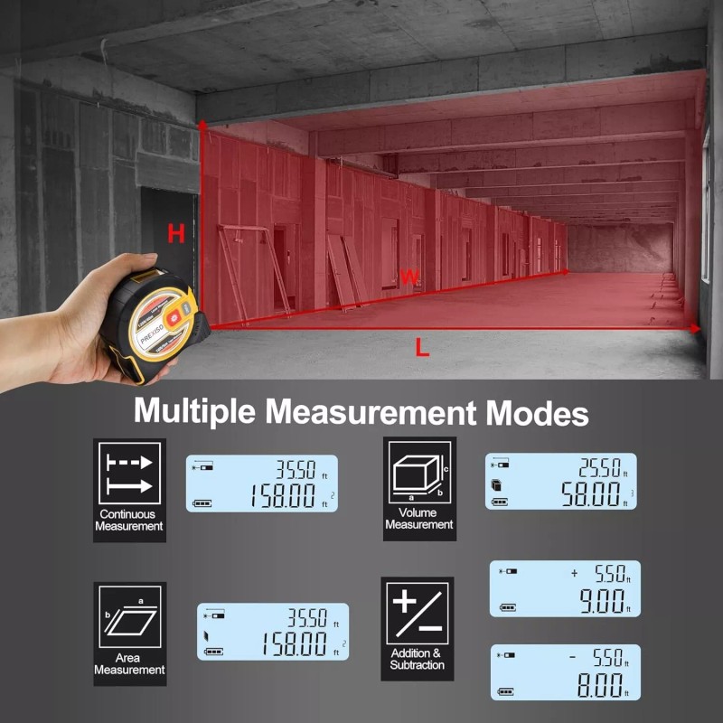 PREXISO 2-in-1 Laser Tape Measure - NOT Digital Tape -