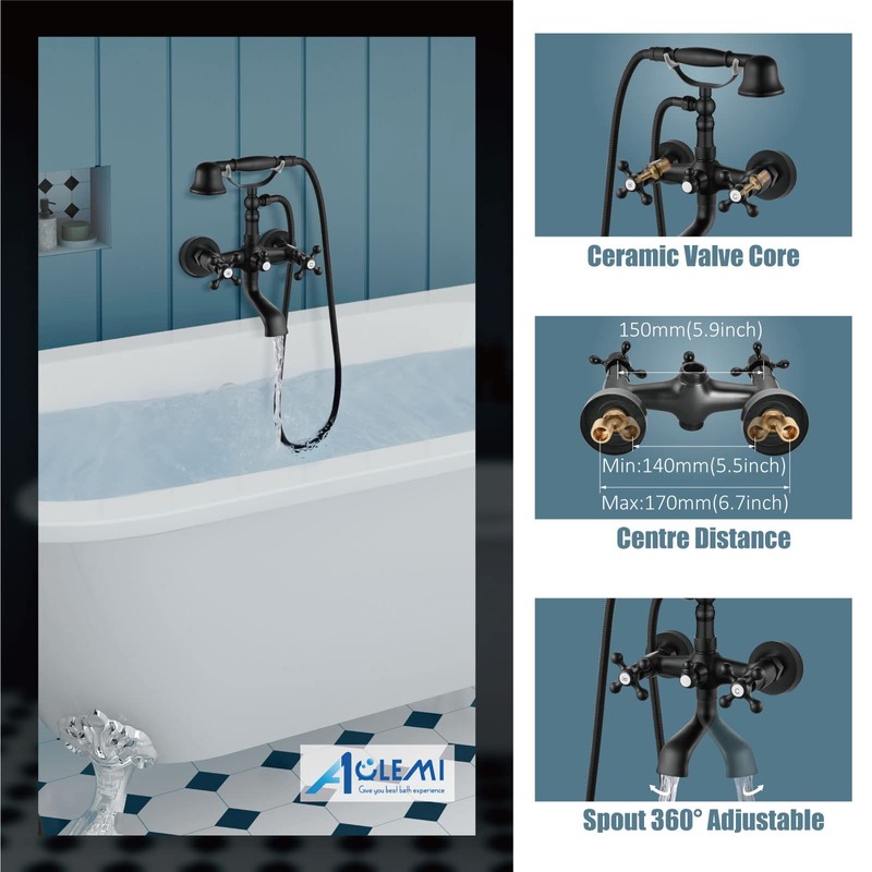 Aolemi Matte Black Wall Mount Bathtub Faucet with Hand Shower