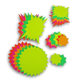 JOT Neon Starbursts Cutouts - Bulletin Board Accent Shapes Classroom Decor (Yellow, Green, Pink)-30 Count (2.5 to 6 Inches Assorted)