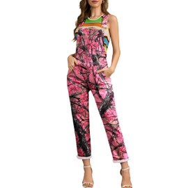 Yuanbang Camo Jumpsuit for Women Camouflage Bibs Overalls Work Utility Coveralls with Pockets(Pink Camo,L)