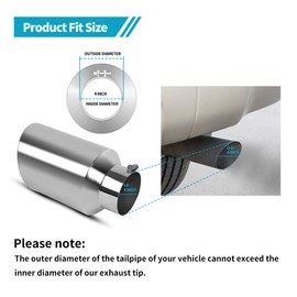 AUTOSAVER88 4" Inlet Exhaust Tips, 4 Inch Inlet 8in Outlet 15 in Overall Length Chrome-Plated Finish Stainless Steel Exhaust Tailpipe Tip for 4in Outer Diameter Tailpipe, Rolled Edge, Bolt/Clamp-On