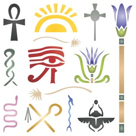 Egyptian Symbols Stencil, 21.5 x 21.5 cm (L) - Classic Egypt Symbol Hyroglyphics Stencils for Painting Template