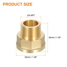 sourcing map 2Pcs Brass Pipe Fittings, 3/4" NPT Male x 1" NPT Female Hex Nipple Converter, Adapter Fitting for Faucet, Garden Hose, Cleaning System